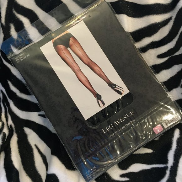 *LEG AVENUE #9002 Blk Sheer Pantyhose w/black seam NOS NWT - Picture 3 of 5